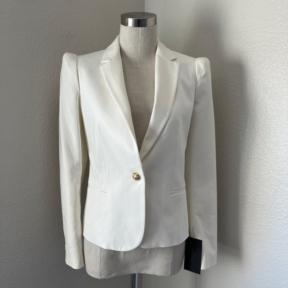 Zara Basic Blazer In Ivory Color Sz XS NWT